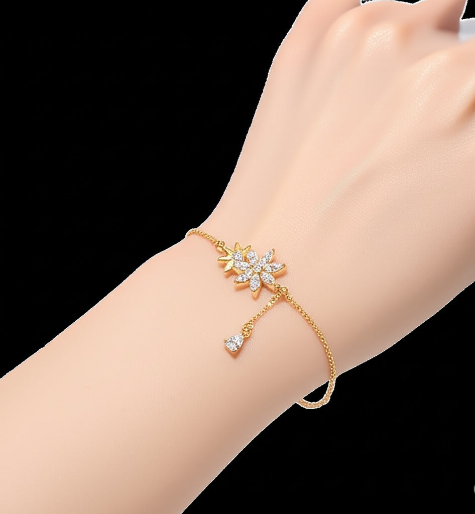 "Flor de Luz" - Elegante Pulsera con Flores y Zirconia Cúbica