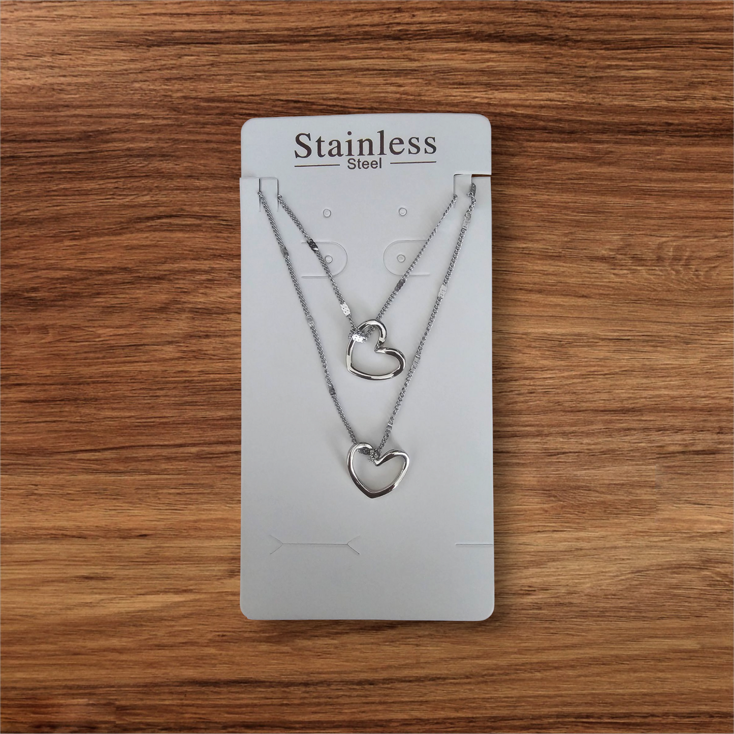 Conjunto Dúo de Corazones - Collar y Pulsera en Acero Inoxidable