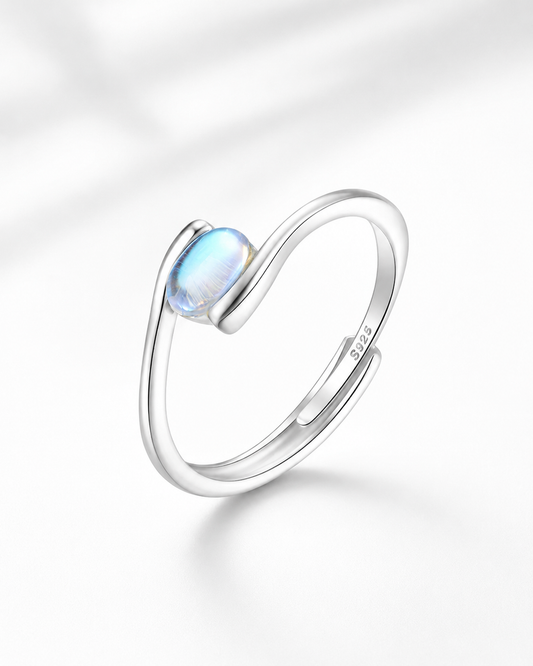 Anillo Ajustable de Plata 925 con Piedra de Luna Celestial