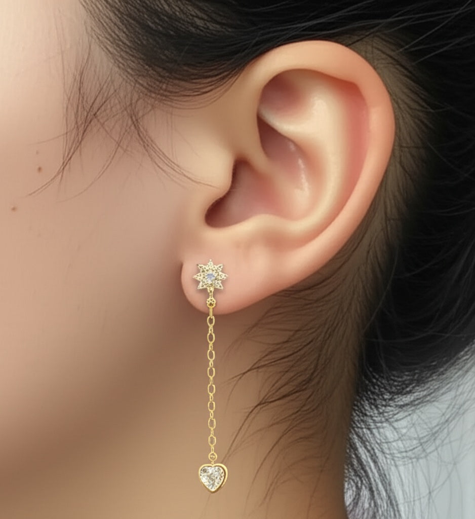 "Flor del alma" - Pendientes de gota emocional con flor y colgante en forma de corazón